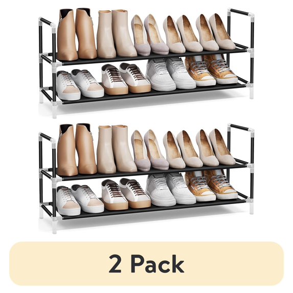 (2 pack) 2-Tier Stackable Shoe Rack with Shelves Metal Shoe Shelf Storage Organizer for Closet Entryway, Black