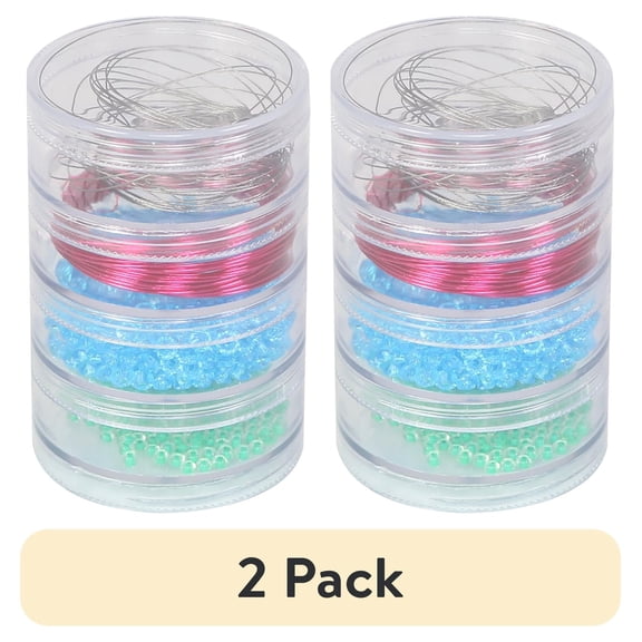 (2 pack) Everything Mary Round Stackable Clear Plastic Bead Containers, 4 Count