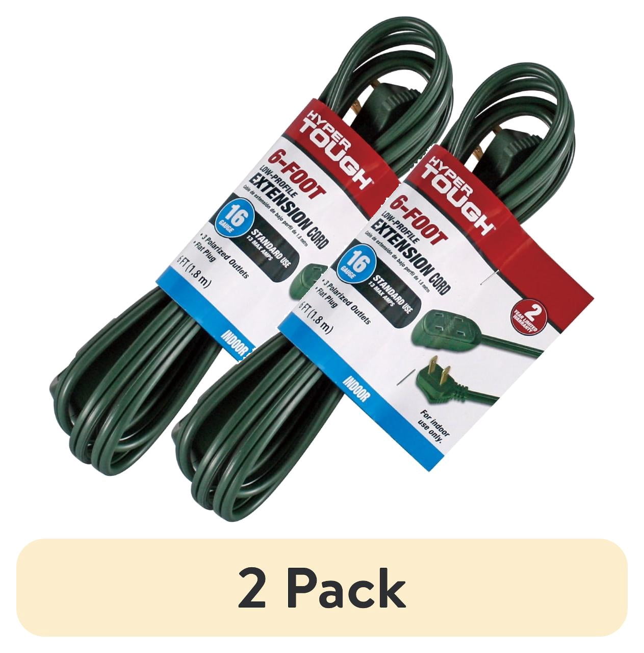 (2 pack) Hyper Tough 6FT 16AWG Green 2-Prong Indoor Extension Cord ...