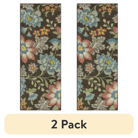 Mainstays Farmhouse Oversized Floral Gray Indoor Hallway Runner Rug, 1'10"x5'