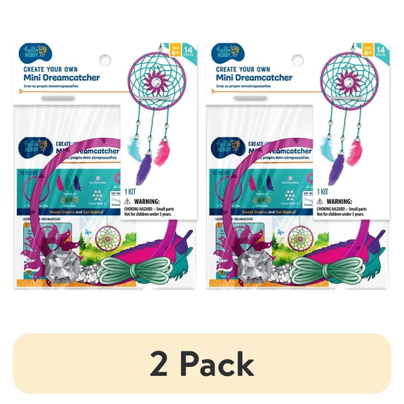 (2 pack) Hello Hobby Create-Your-Own Mini Dream Catcher Craft Kit, Multicolor, Child