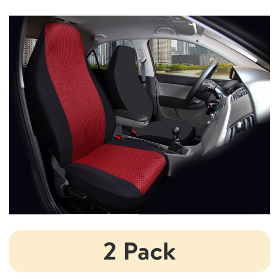 (2 pack) Auto Drive Atlanta Front Bucket Seat Cover, Red, Universal Fit, 1 Piece, Model 2202SC264