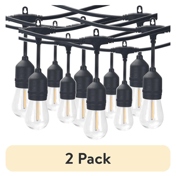 (2 pack) Better Homes & Gardens 24 ft Outdoor Commercial String Lights, 12 Shatterproof LED Bulbs, Indoor/Outdoor Use