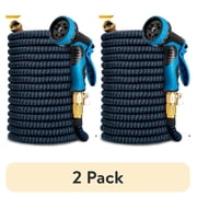 2 pack Kotto 100 ft Flexible Garden Hose, Water Hose for Outside with 10 Spray Nozzles, Brass Connector, Leak-Proof, Blue