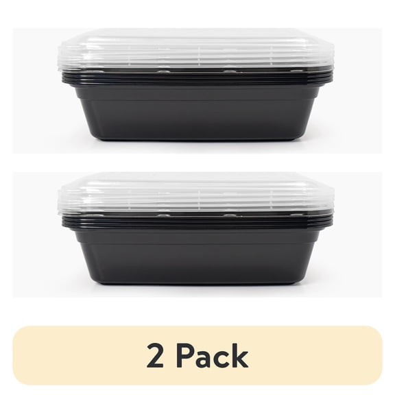 (2 pack) Mainstays 10-Piece Single-Compartment Meal Prep Set, 5 Containers + 5 Lids, BPA-Free, Leak-Resistant