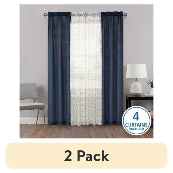 (2 pack) Mainstays Curtain and Sheers Set, 4 Panels, Blue Moon, 27.5 in W x 84 in L