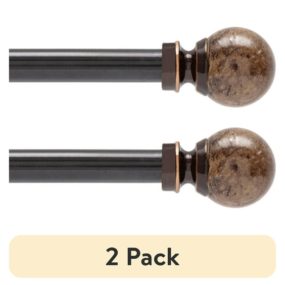 (2 pack) (2 pack) Mainstays Jillian 1/2 in Adjustable Café Curtain Rod, 28-48 in, Brown Marble