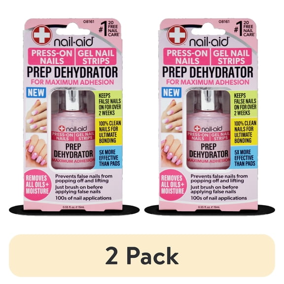 (2 pack) (2 pack) Nail-Aid Prep Dehydrator for Maximum Adhesion, Nail Prep for Press-Ons and Gel Nail Polish, Removes Oils + Moisture, Helps Prevent Pop-Offs & Lifting, 0.55 FL oz