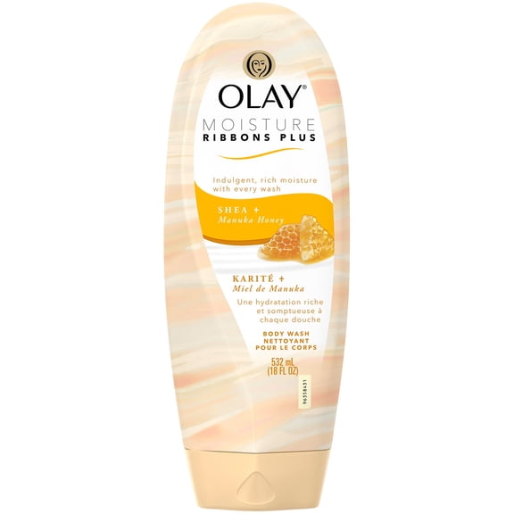 Olay Moisture Ribbons Plus Shea and Manuka Honey Body Wash, for All Skin Types, 18 fl oz