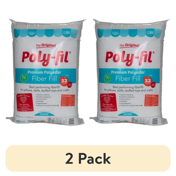 (2 pack) Poly-Fil Polyester Fiberfill Stuffing, 32oz Bag, by Fairfield