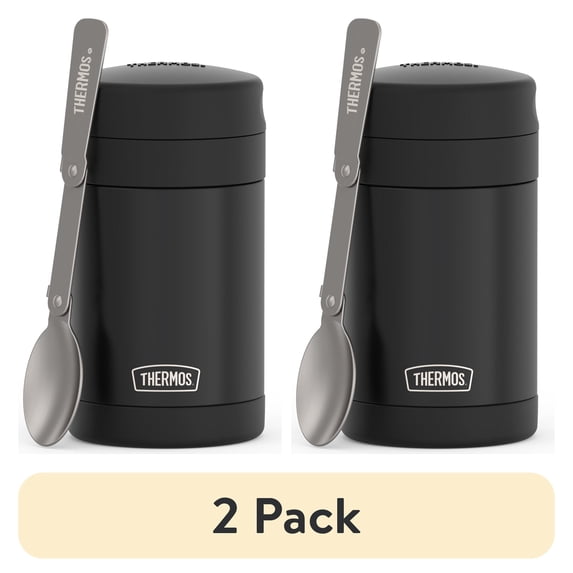 (2 pack) Thermos Vacuum Insulated Food Jar with Folding Spoon, Black, 16 Ounce