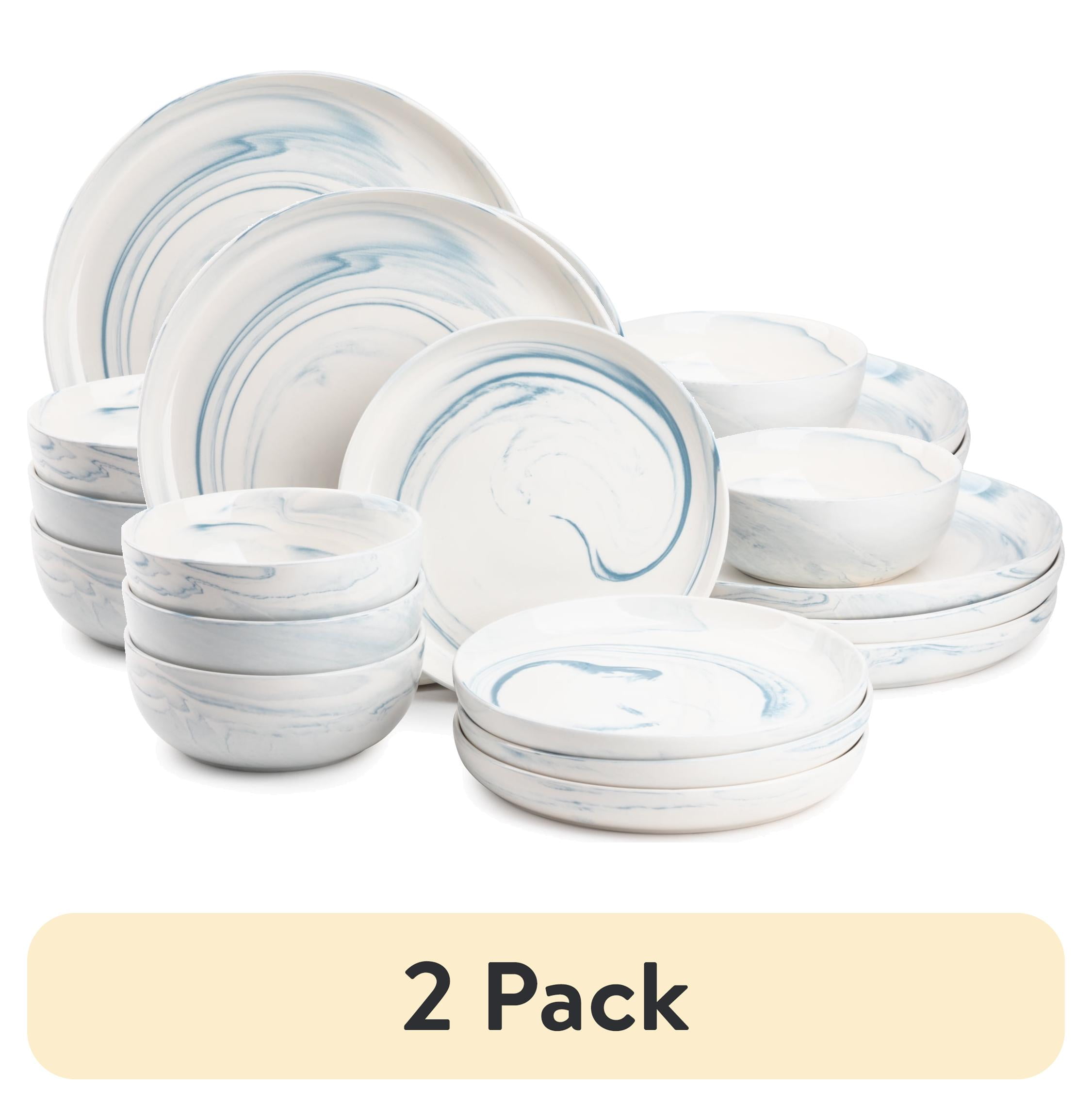 (2 pack) (2 pack) Thyme & Table Blue Marble 12-Piece Ceramic Dinnerware ...