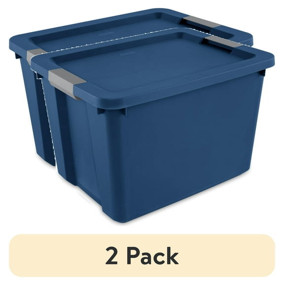 (2 pack) Sterilite Large Storage Bin, 20 Gallon Plastic Storage Container with Latch Lid, Blue