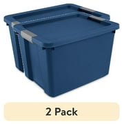 2 pack Sterilite 20 Gallon Large Storage Bin, Plastic Storage Container with Latch Lid, Blue