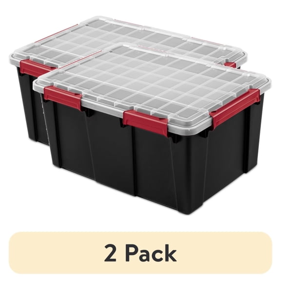 (2 pack)20 Gallon WaterProof Plastic Storage Bin with Lid, Gasket Seal and Durable Latches, Black