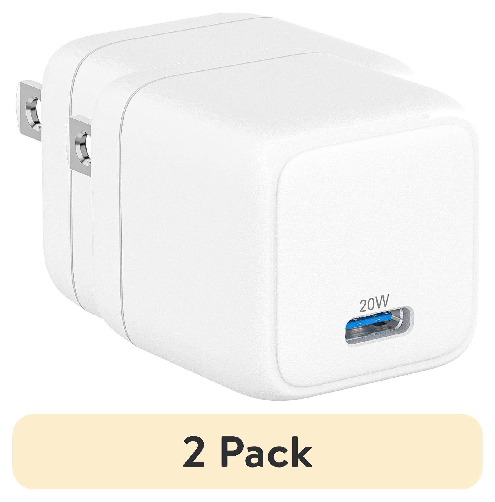 (2 pack) onn 20W Single USB-C Port Wall Charger with 3ft Lighting to C Cable, Fast Charging, MFI & USB-IF Certified, Foldable Plug, White