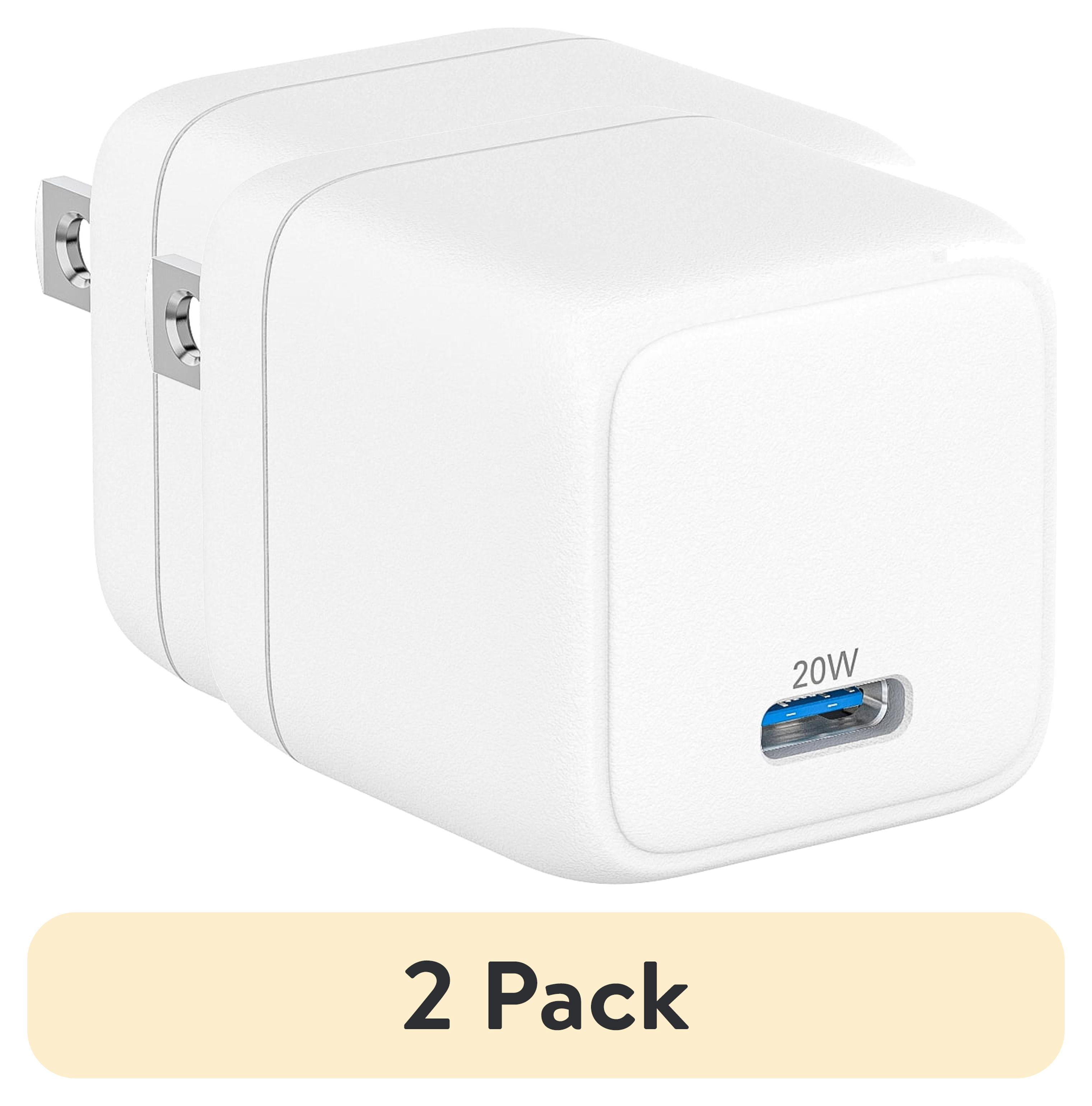 (2 pack) onn 20W Single USB-C Port Wall Charger, Fast Charging, USB-IF Certified, Foldable Plug, White