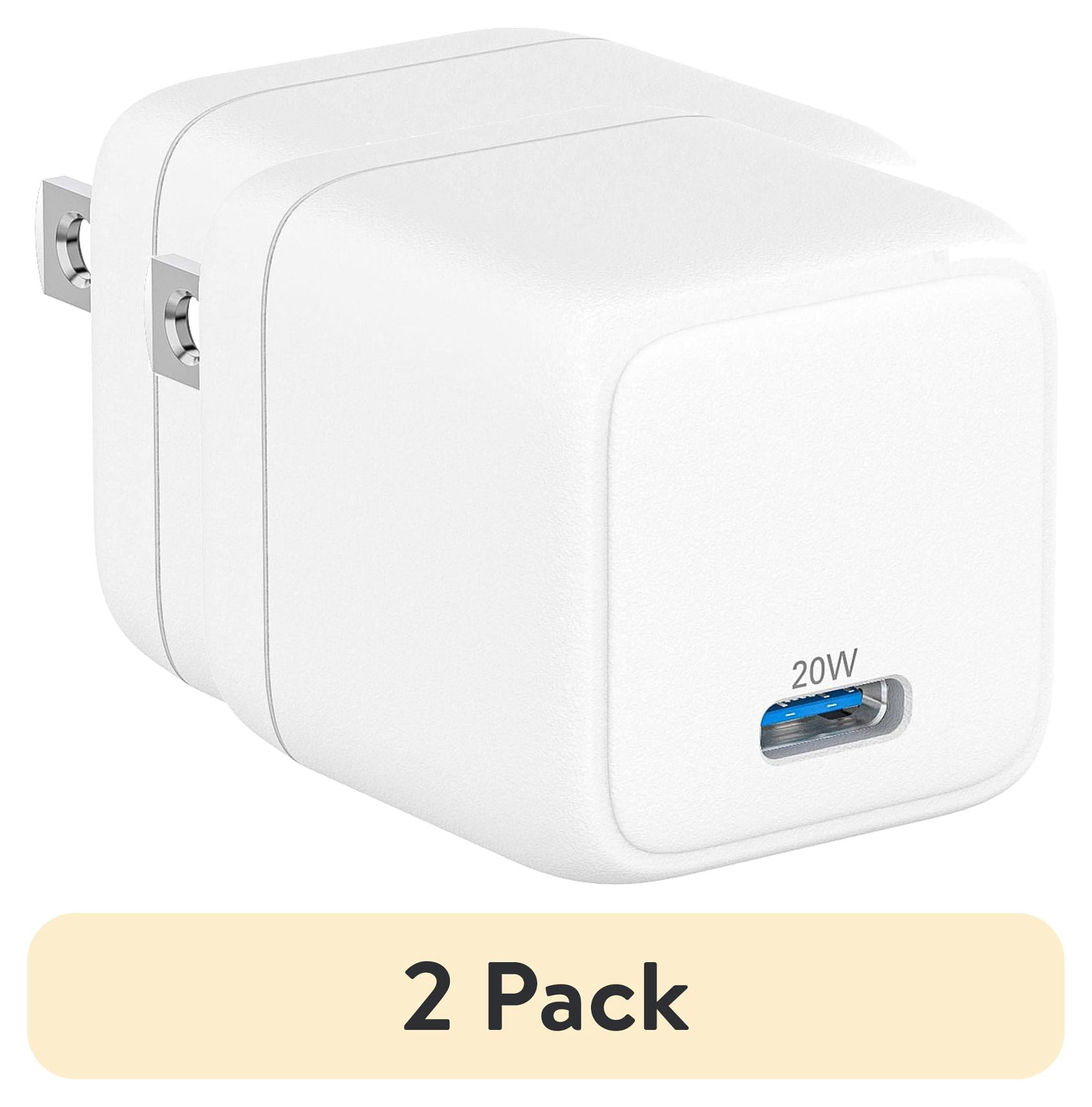(2 pack) onn 20W Single USB-C Port Wall Fast Charger with 3ft C-C Cable, USB-IF Certified,Foldable Plug, White