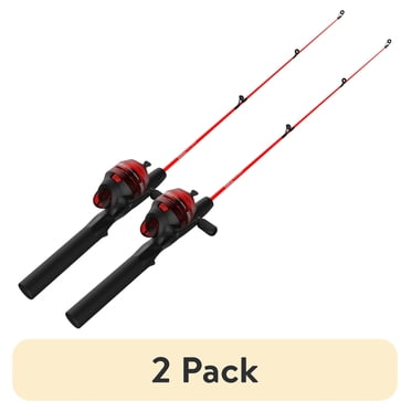 (2 pack) Zebco Dock Demon Spincast Combo, 30" 1 Piece Fishing Rod, Red