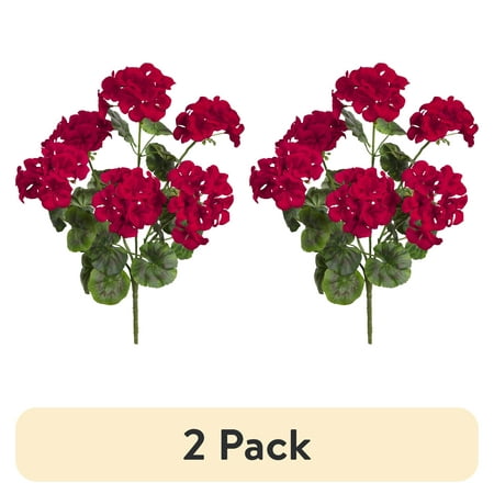 (2 pack) 21-inch Artificial Silk Red Geranium Bush, for Indoor Use, by Mainstays