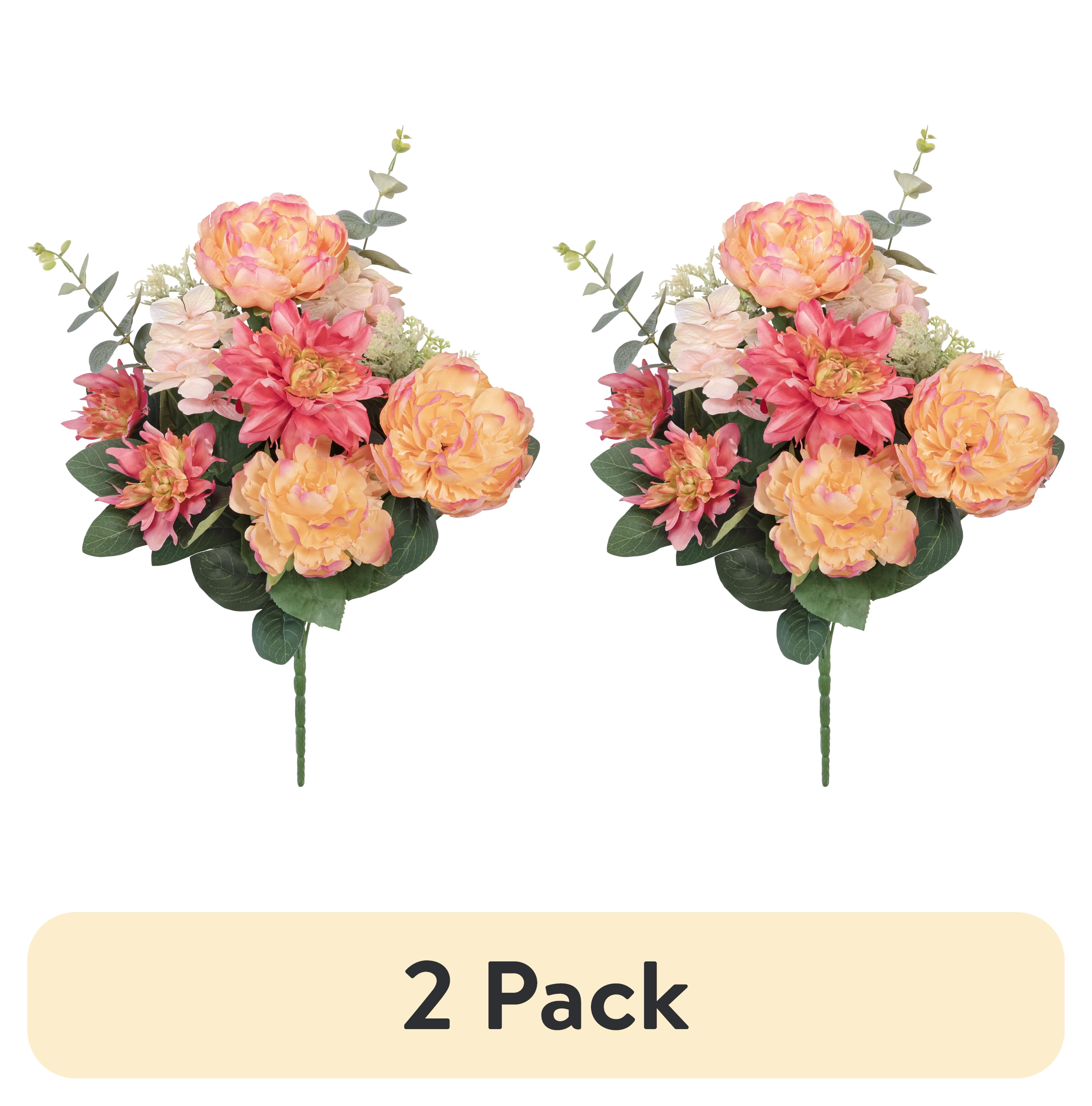 (2 pack) 23-inch Artificial Silk Peach Peony & Dahlia Mixed Flower Bouquet, for Indoor Use, by Mainstays