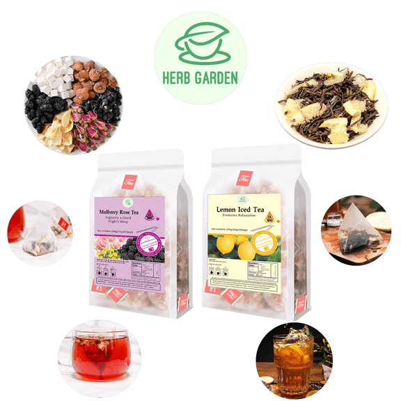 2 pack (250g 8.8oz /each pack) Great Taste Flower Tea Fruit Tea Combo, Mulberry Rose Tea + Lemon Black Tea , 100% Natural Whole Material, Dried flower and fruit, 50 Teabags