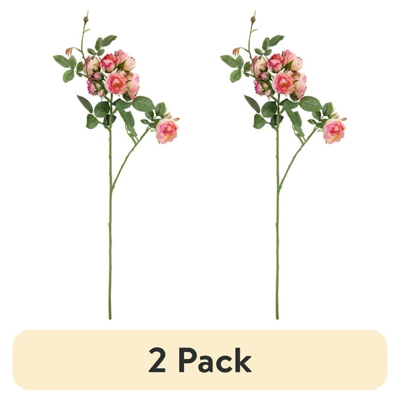 (2 pack) 27-inch Artificial Silk Pink Mini Cabbage Roses Mixed Long Stem, for Indoor Use, by Mainstays, Set of 8
