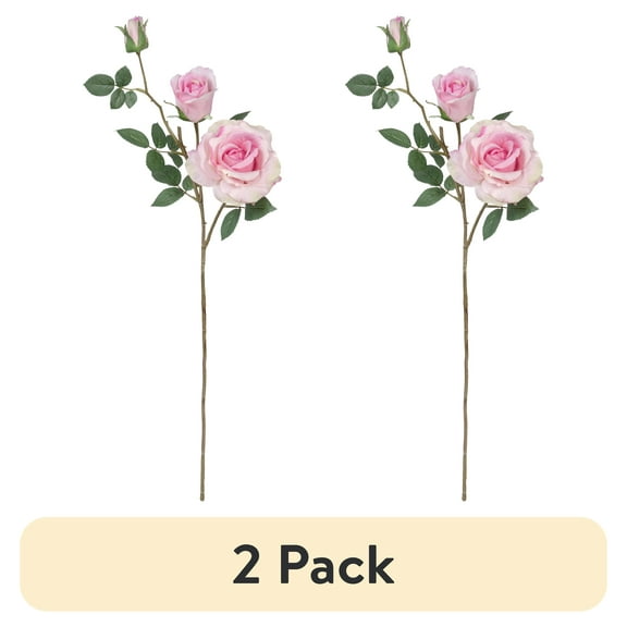 (2 pack) 29.5-inch Artificial Silk Pink Rose 3 Heads Long Spray, for Indoor Use, by Mainstays