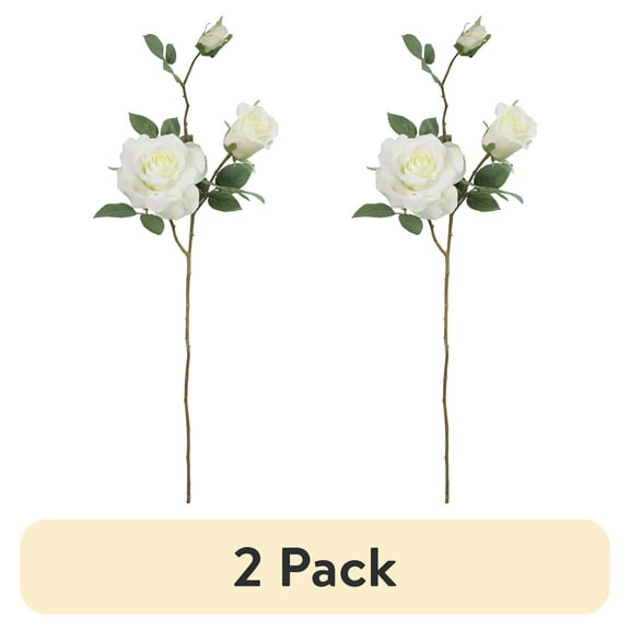 (2 pack) 29.5-inch Artificial Silk White Rose 3 Heads Long Spray, for Indoor Use, by Mainstays