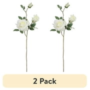 2 pack 29.5-inch Artificial Silk White Rose 3 Heads Long Spray, for Indoor Use, by Mainstays
