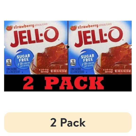(2 pack) Jell-O Sugar Free Gelatin Dessert, Strawberry, 0.3 Ounce Pack of 2-5214089200