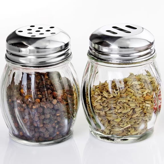 2 pack 3.5-Inch Glass Shaker with Plated Lid | Grated Cheese, Chili and Red Pepper Shaker for Home and Commercial Useoniy bottle
