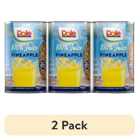 (2 pack) (3 Cans) Dole All Natural 100% Pineapple Juice, 46 fl oz Can