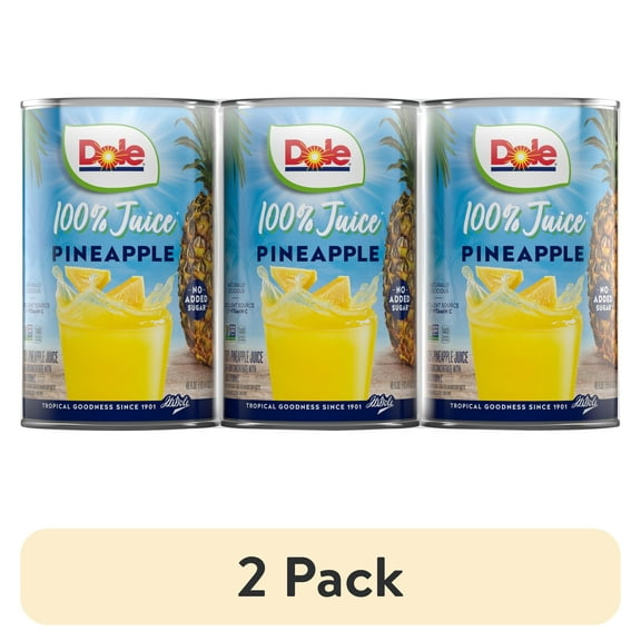 (2 pack) (3 Cans) Dole All Natural 100% Pineapple Juice, 46 fl oz Can