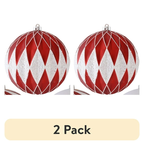 (2 pack) 3-Count Jumbo Shatterproof Christmas Ornaments, Red, White & Silver, by Holiday Time