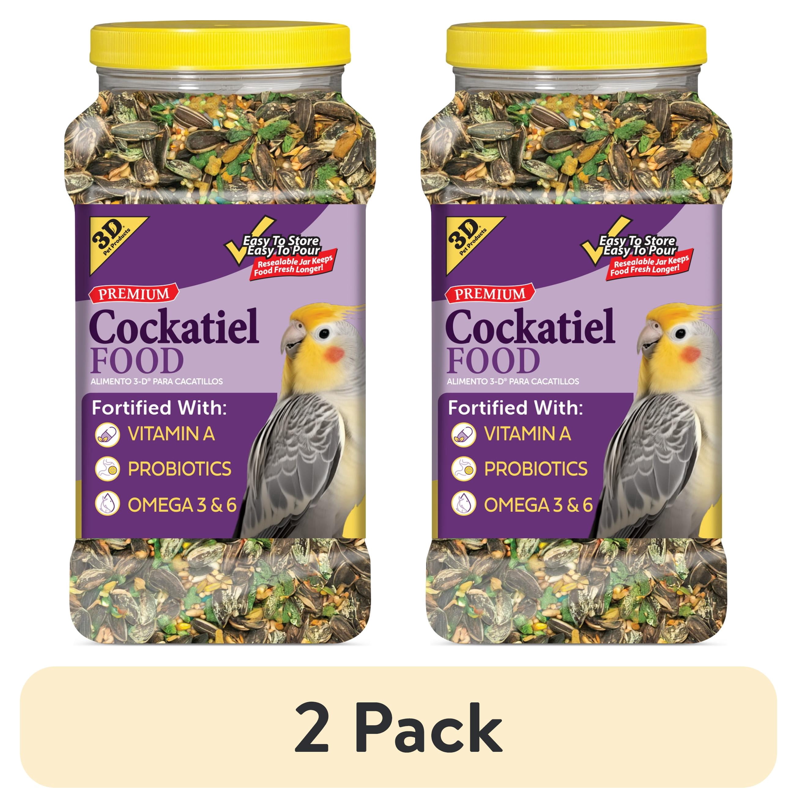 (2 pack) 3-D Pet Products Premium Cockatiel Bird Food Seeds, with Probiotics, 4.5 lb. Stay Fresh Jar
