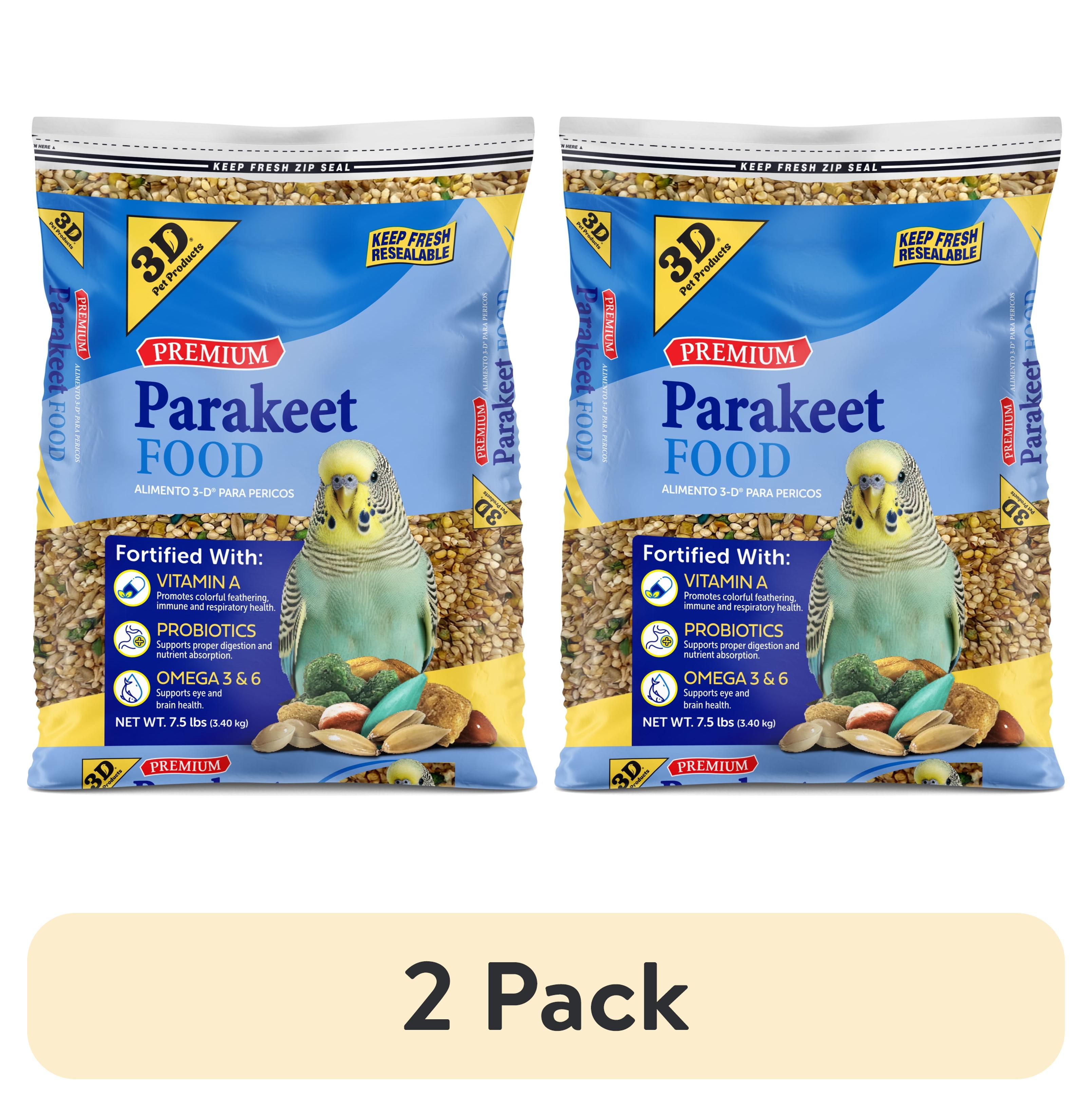 (2 pack) 3-D Pet Products Premium Parakeet Bird Food, with Probiotics, 
7.5 lb. Zipper Seal Bag, for Daily Feeding