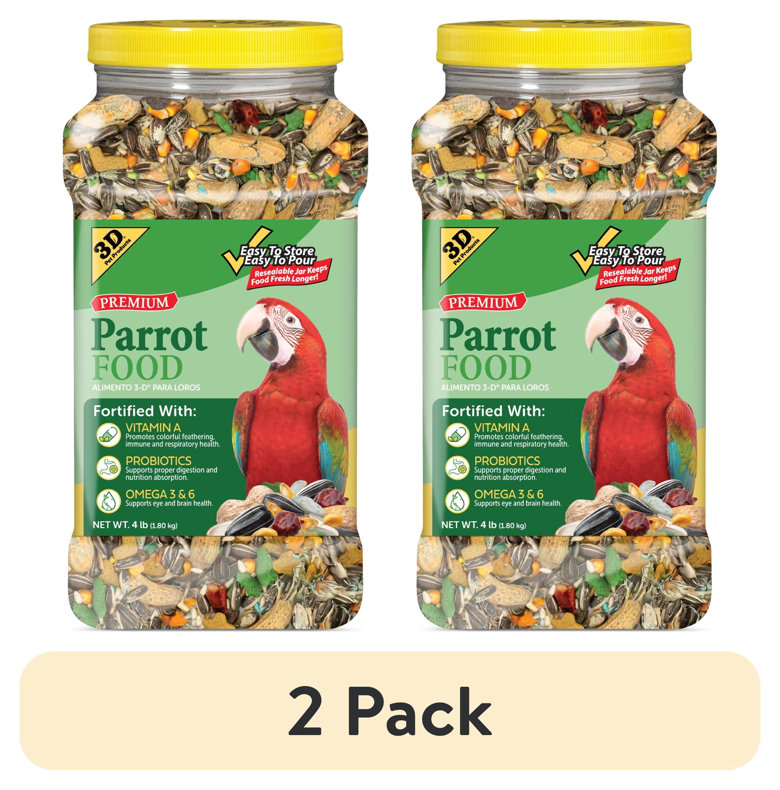 (2 pack) 3-D Pet Products Premium Parrot Bird Food, Seeds, 4 lb. Stay Fresh Jar