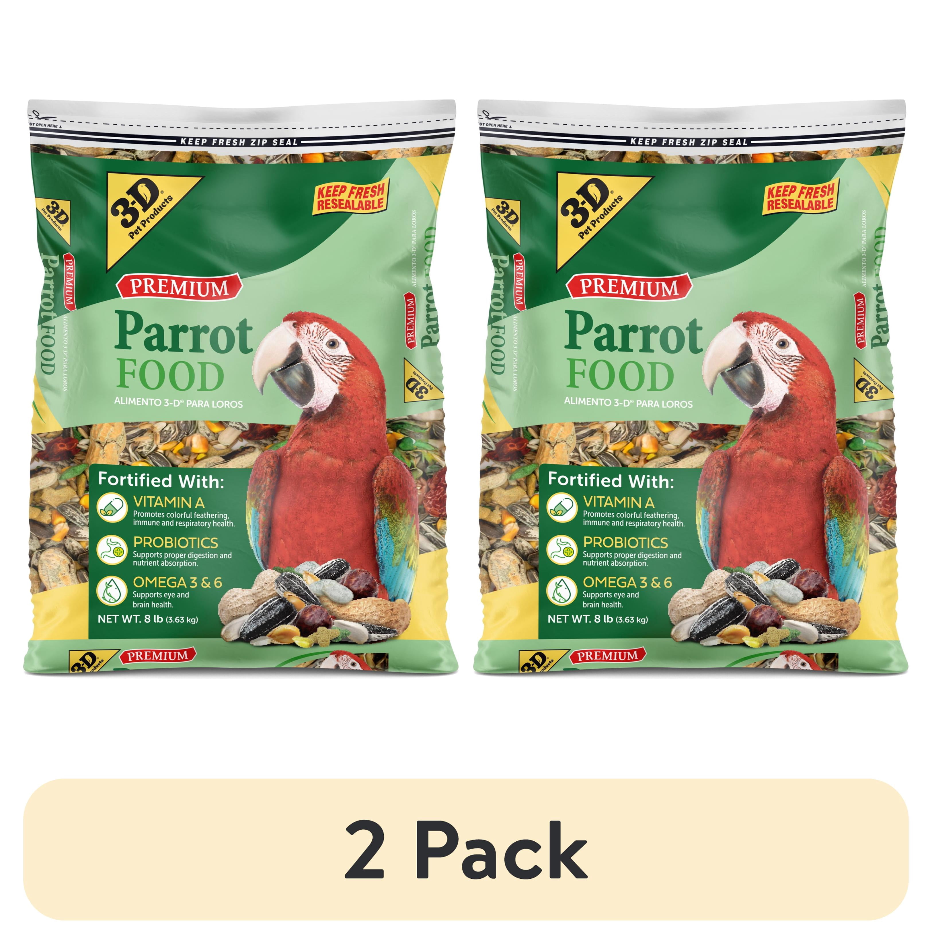 (2 pack) 3-D Pet Products Premium Parrot Bird Food Seeds, with Probiotics, 8 lb. Bag, Dry