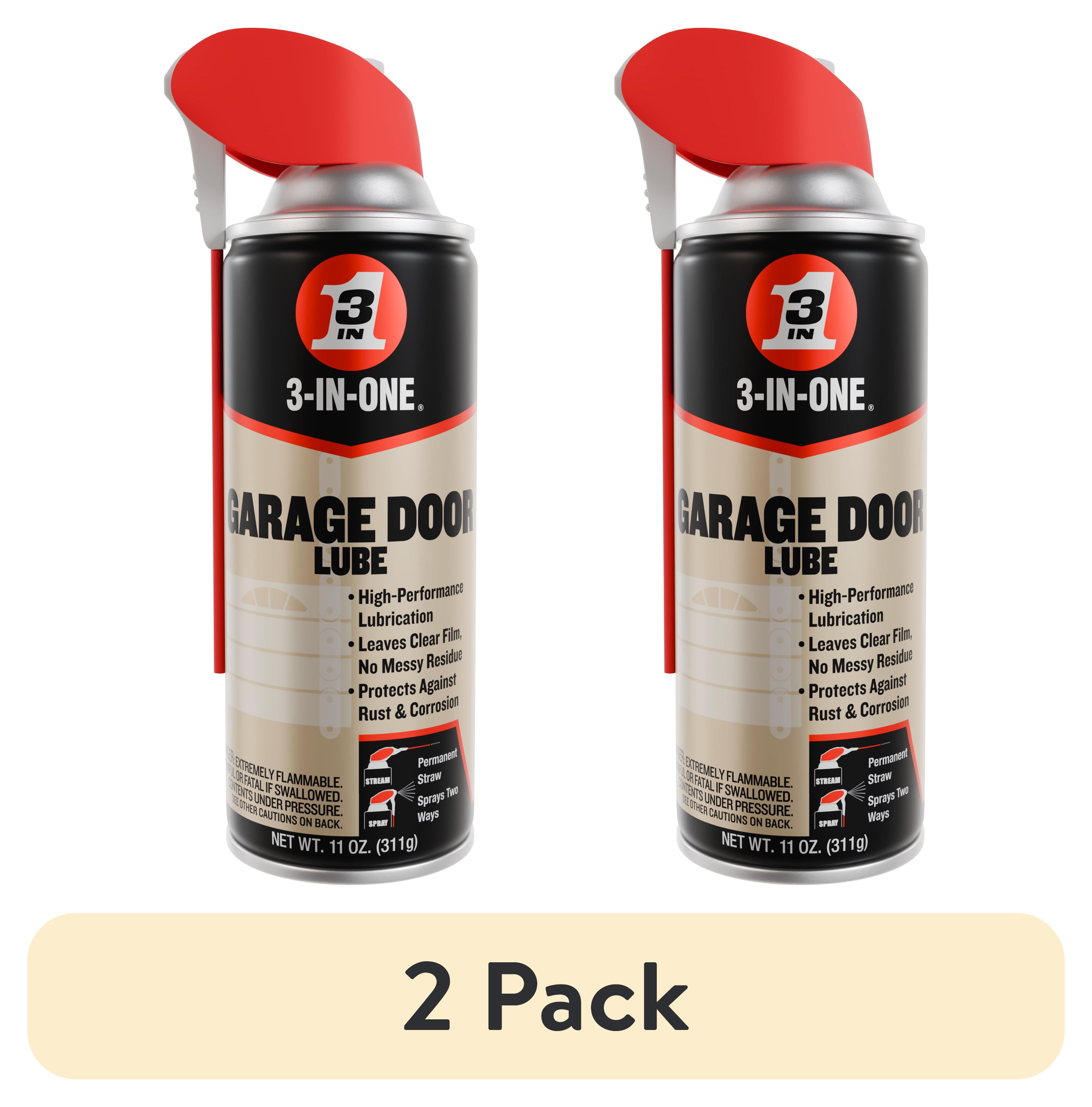 3-in-one Professional Garage Door Lubricant with Smart Straw Sprays 2 Ways, 11 oz Twin Pack, 100584, Clear