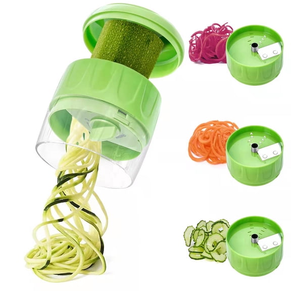 2 pack 3 in 1 Vegetable Spiralizer Slicer, Adjustable Zucchini Carrot Noodle Maker, Cucumber Spiral Cutter, Easy to Use Kitchen ToolGreen