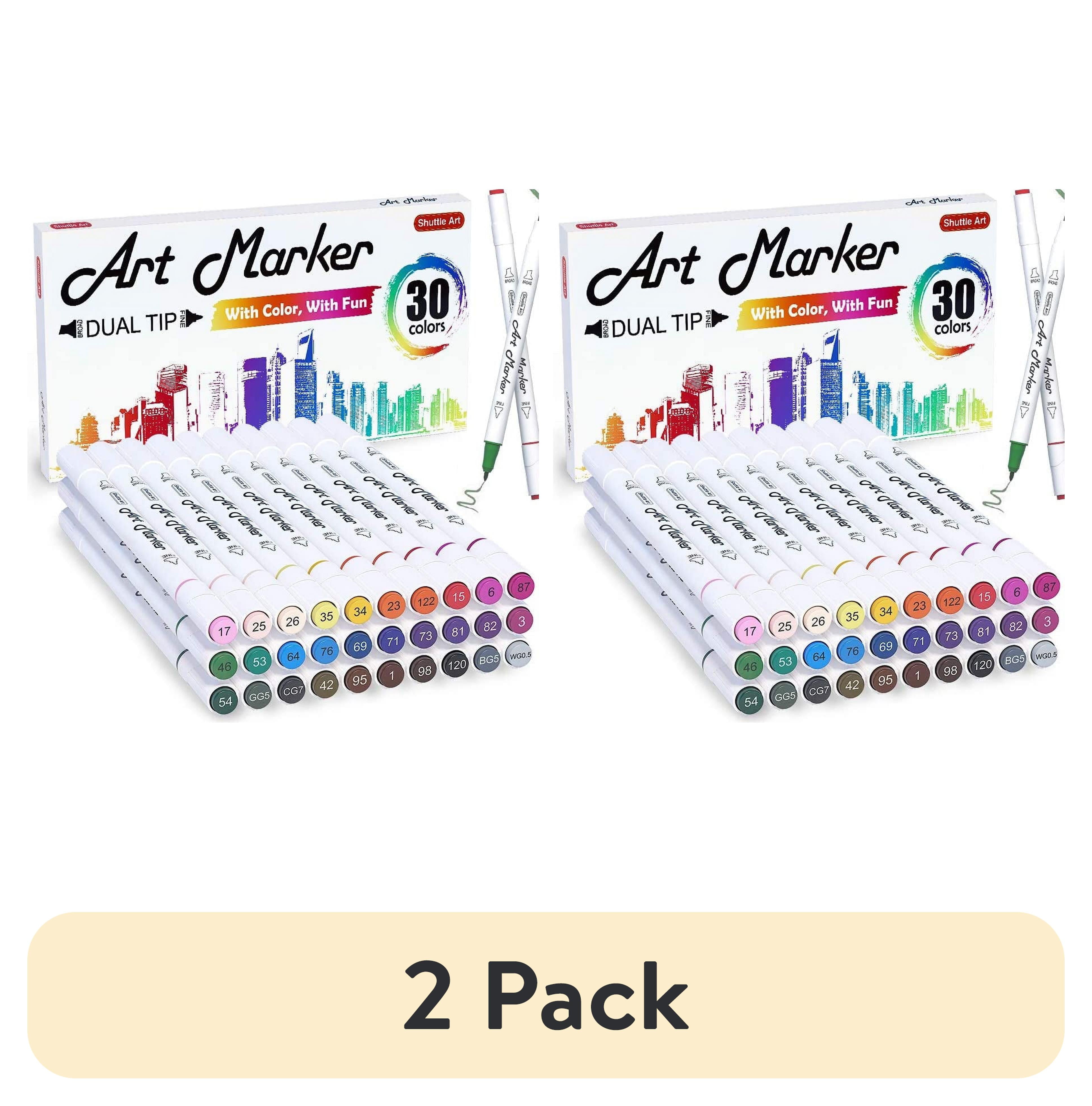 2 pack) 30 Colors Dual Tip Art Markers,Shuttle Art Marker Pens for