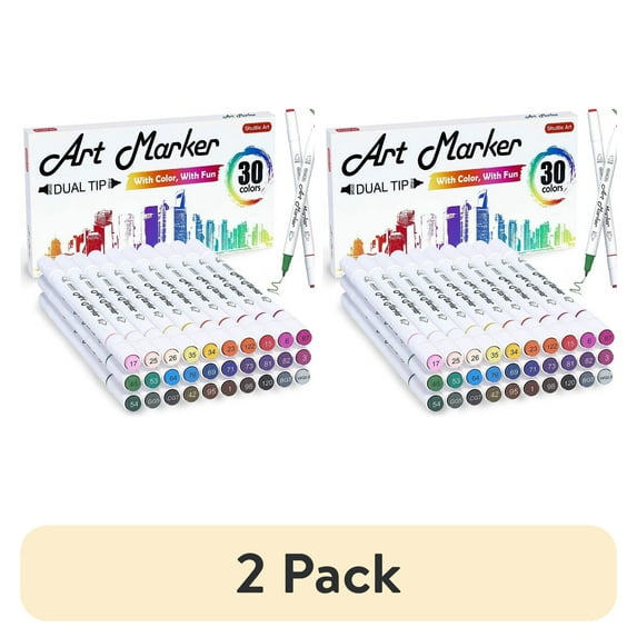 (2 pack) 30 Colors Dual Tip Art Markers,Shuttle Art Marker Pens for Adult Coloring Books Sketching and Card Making