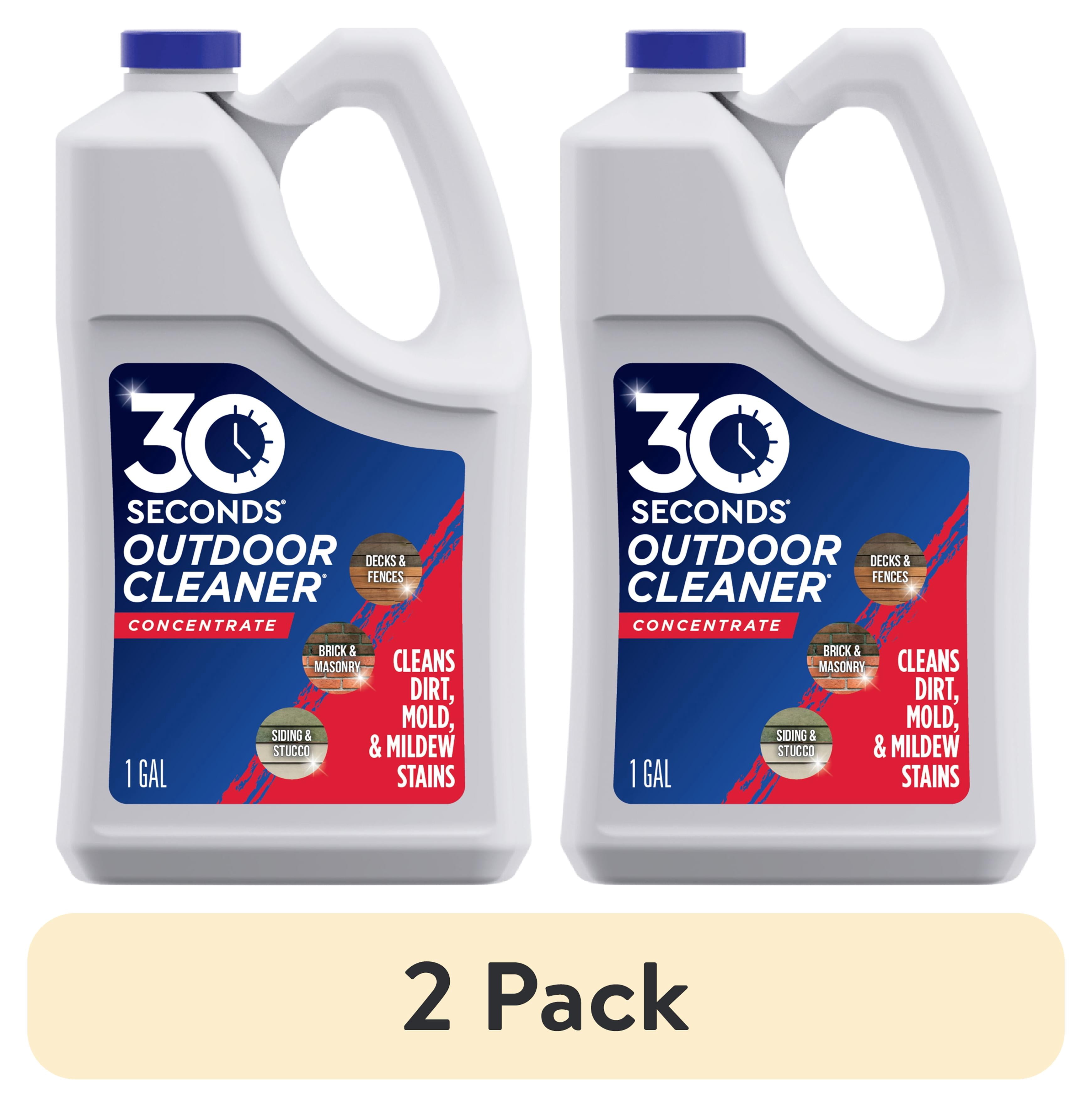 (2 pack) 30 SECONDS Outdoor Cleaner, 1 Gallon Concentrate for Concrete Surfaces, Cleans Algae, Mold, Mildew Stains