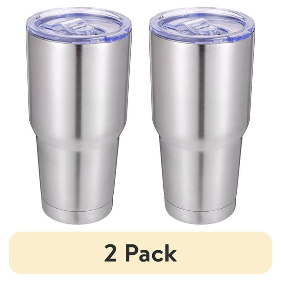 (2 pack) 30oz Double Wall Stainless Steel Large Tumbler, Slider Lid