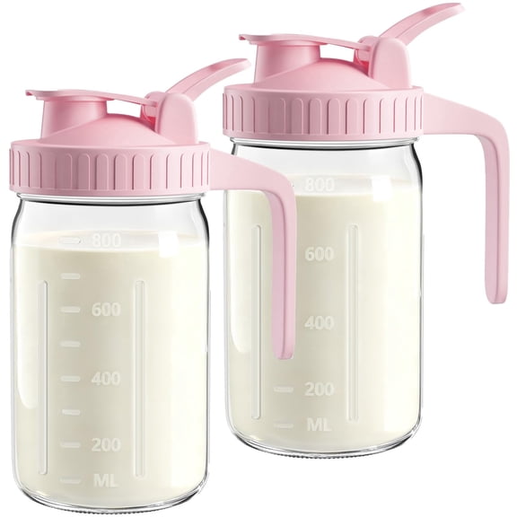 2-pack 32oz Breast Milk Pitcher - Airtight  Leak-proof Lids Easy Pour Spout Glass Storage Container For Breastmilk Formula & Beverages Wide Mouth