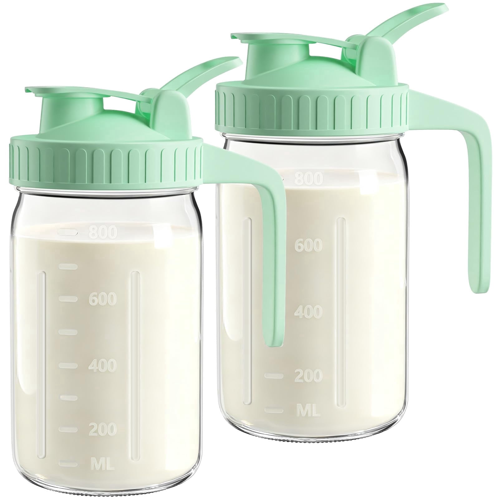 2-pack 32oz Breast Milk Pitcher With Lid - Leak-proof  Airtight Glass Storage Container For Breastmilk Formula And Beverages Easy Pour Spout Wide Mouth Quick Filling Cleaning