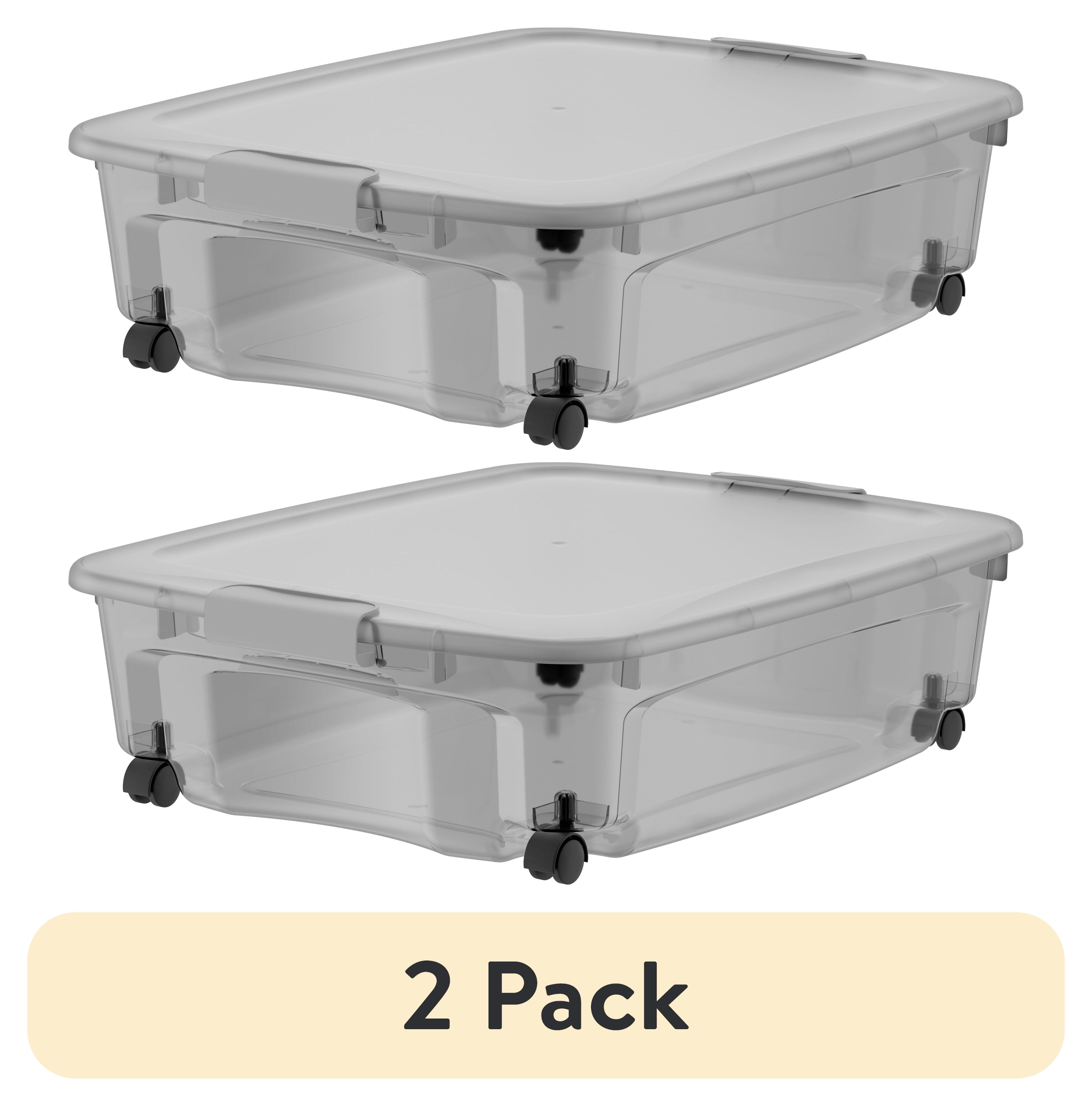 (2 pack) 36.5QT Underbed Locking Lid with 360 Degree Swivel Wheels - Gray
