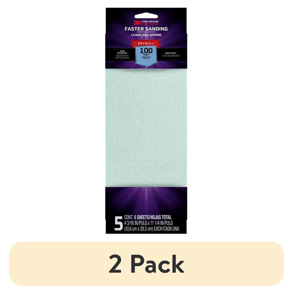 (2 pack) 3M Pro Grade Precision Faster Sanding Drywall Sanding Sheets, 100 Grit, 4 3/16 inch x 11 1/4 inch, 5 Pack