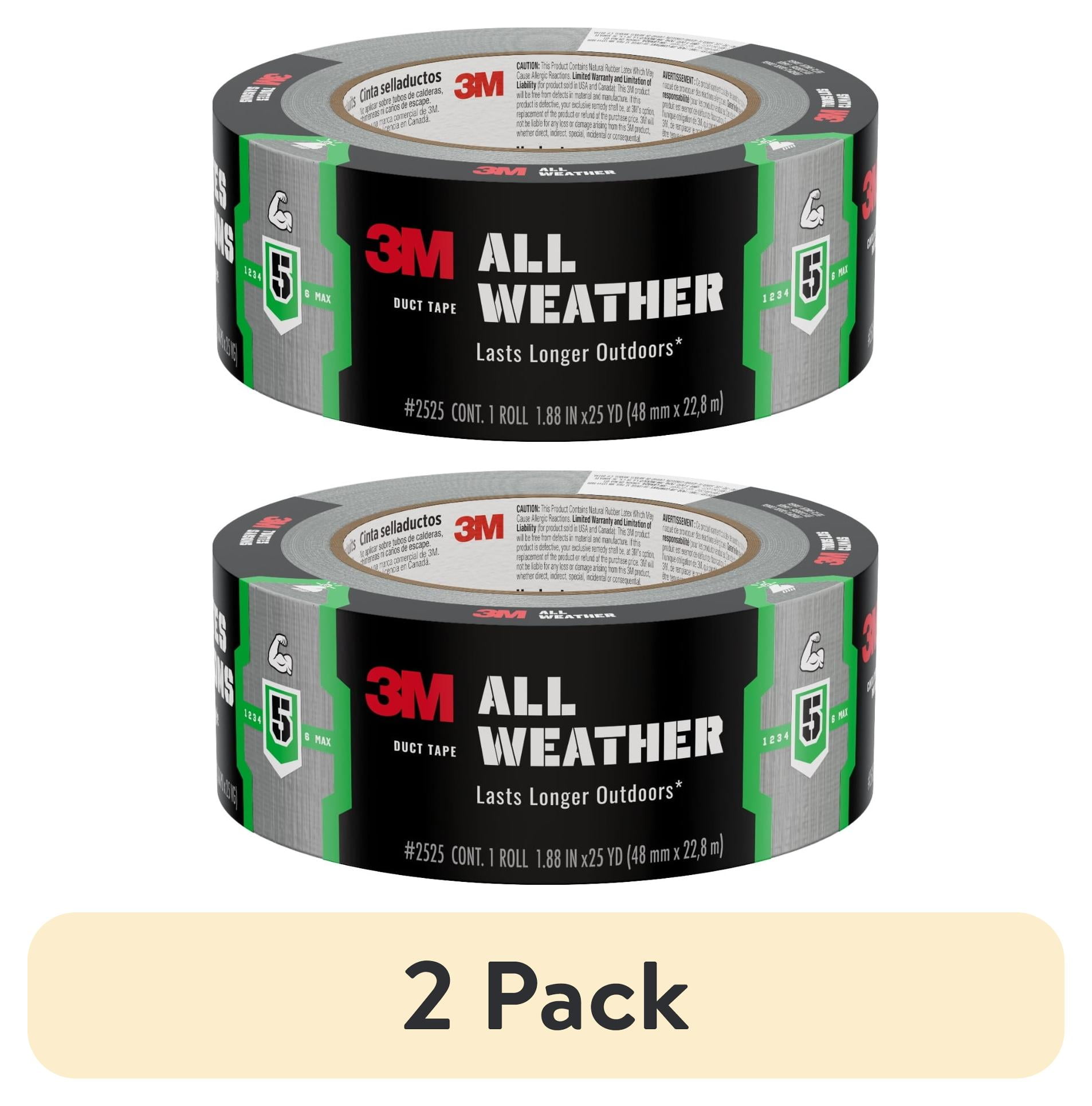 (2 pack) 3M All Weather Duct Tape, Black, Lasts Longer Outdoors, 1.88 in. x 25 yd., 1 Roll
